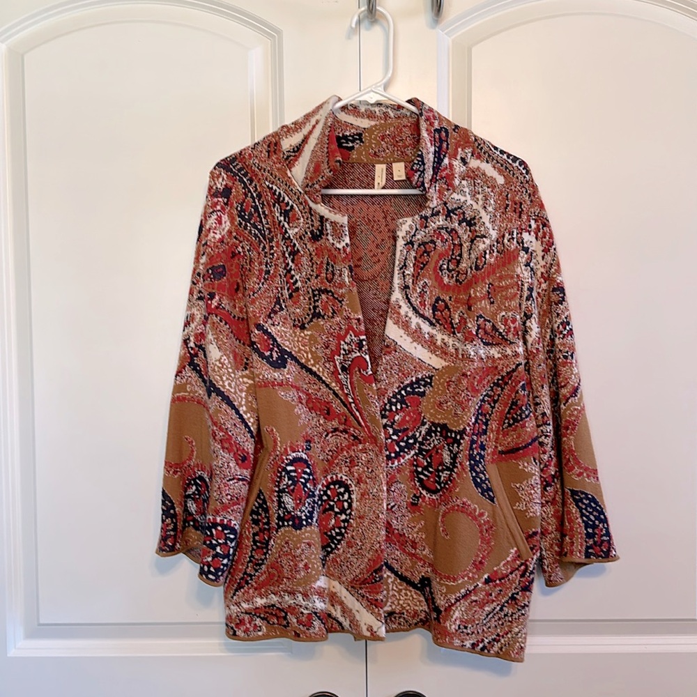 Anthropologie Moth Sweater Blazer/Cardigan Intarsia Paisley Boho